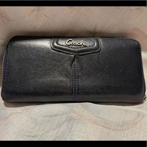 Navy Blue Leather Coach Accordion Wallet